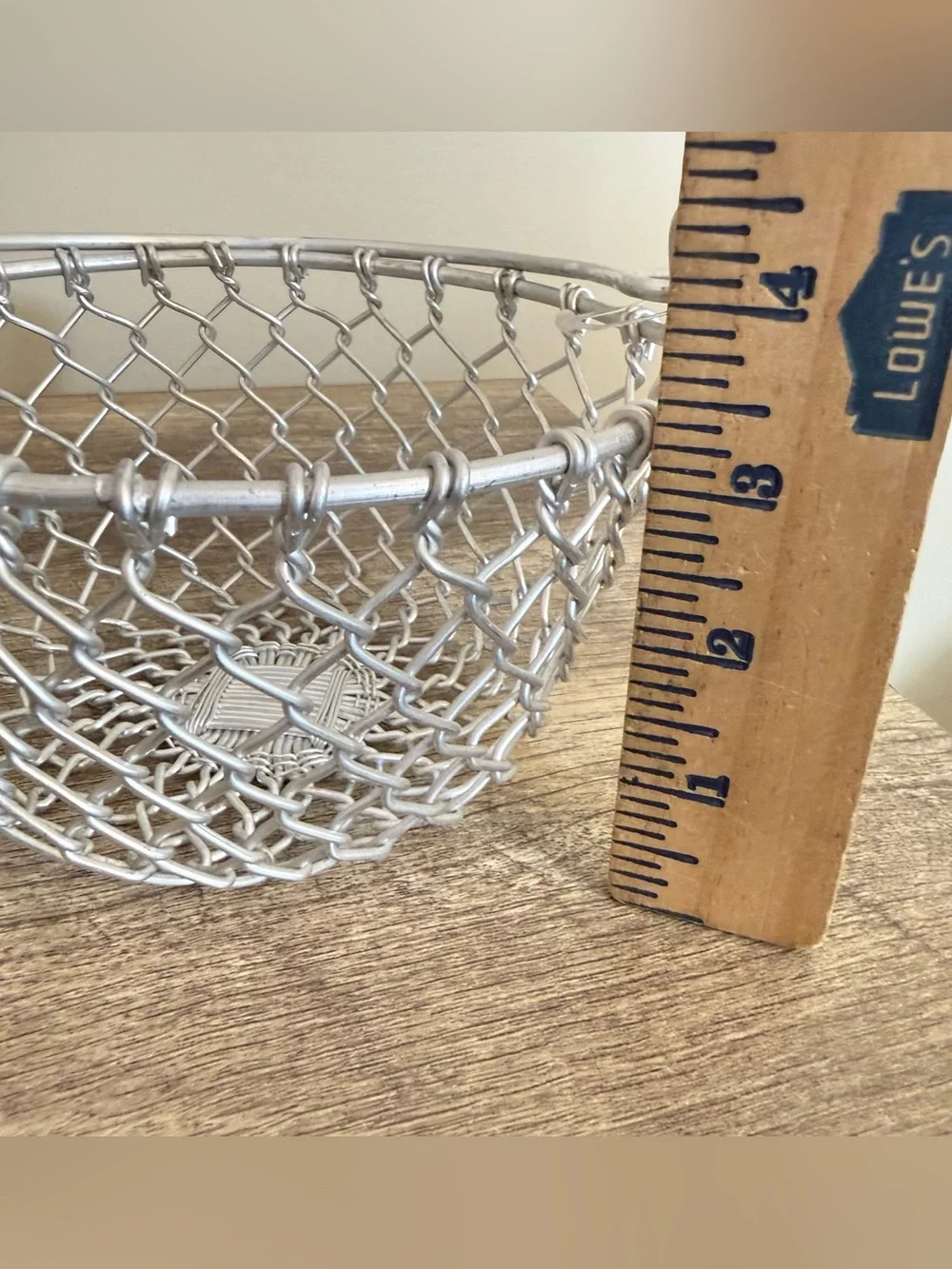 Small Silver Wire Basket Made in India 5.5x3.5” has Handle Chainlink